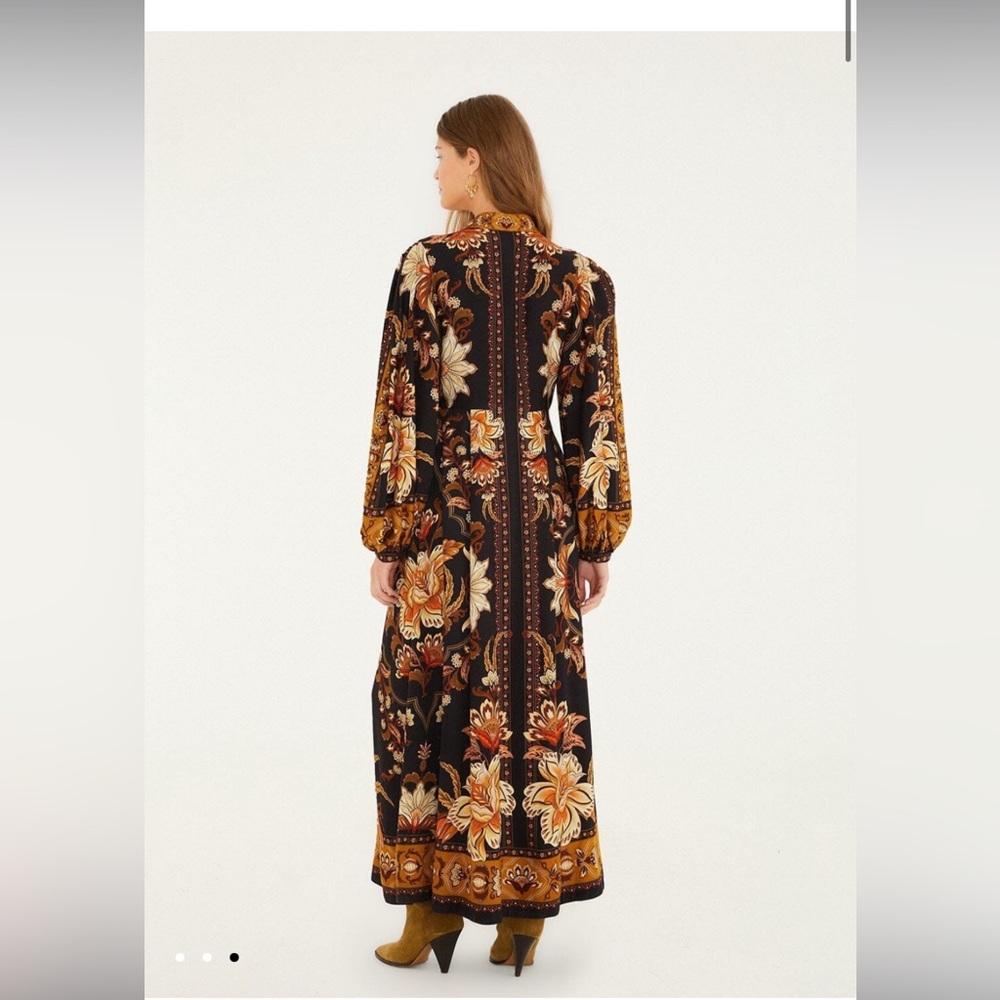 Farm Rio Black Majestic Garden Buttoned Puff Sleeve Maxi Dress - Picture 3 of 5